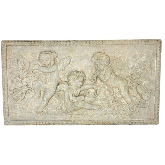 Antique French Neoclassical 3D Chalkware Plaster Relief Cherubim Wall Plaque - Picture 12 of 12